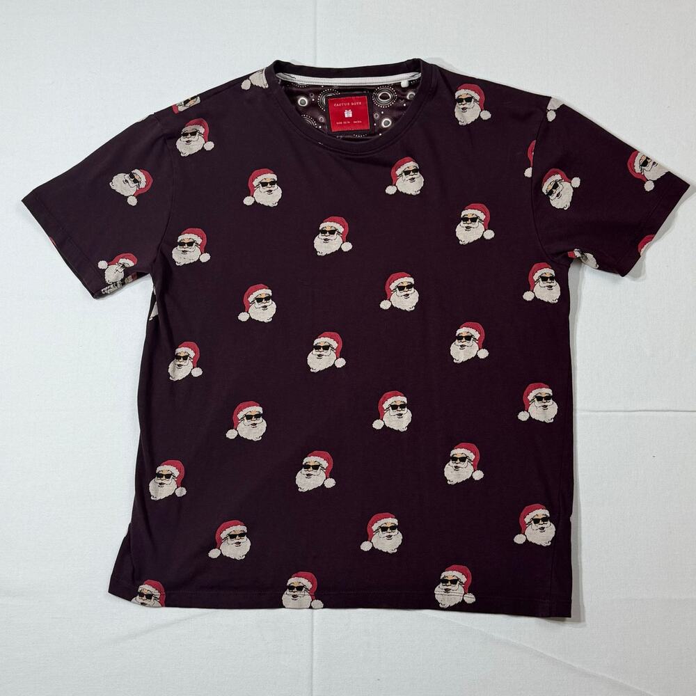Cactus Boys Christmas Santa Sunglasses Maroon Tee Shirt Size 13/14 XL